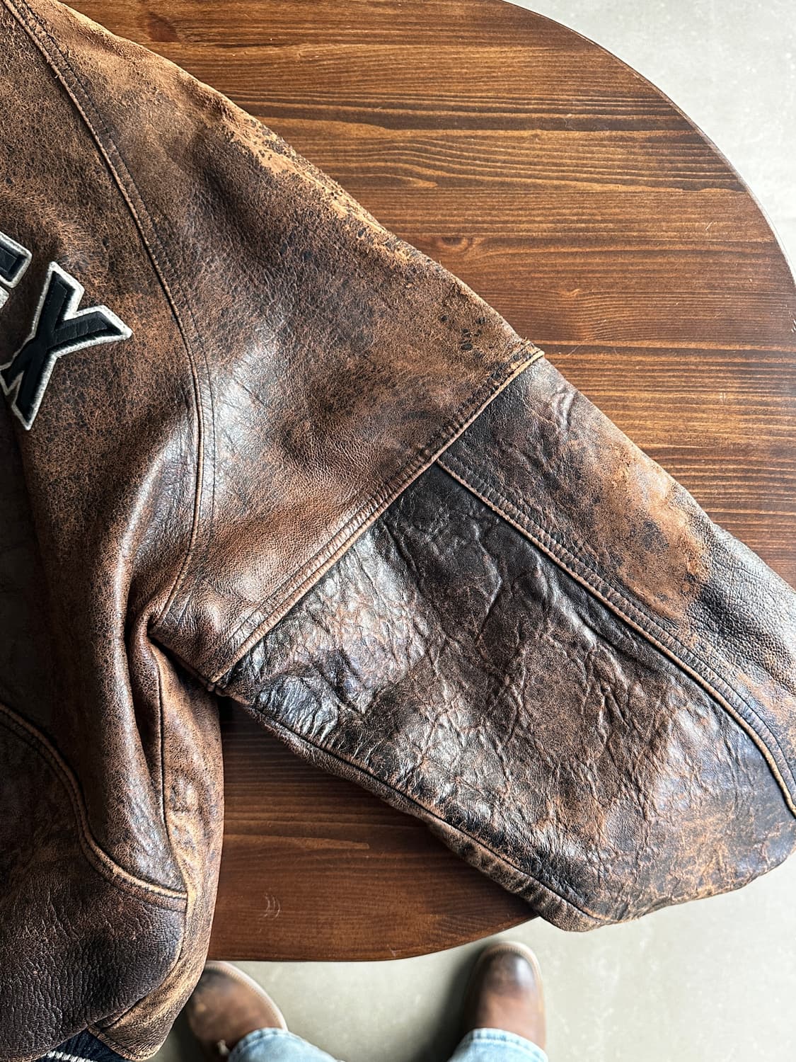 90s Avirex 아비렉스 레더 바시티 자켓 브라운 상품이미지7