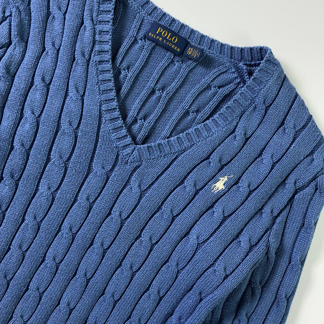 Polo  폴로 랄프로렌 자수 코튼 블루 꽈배기 브이넥 니트  상품이미지3