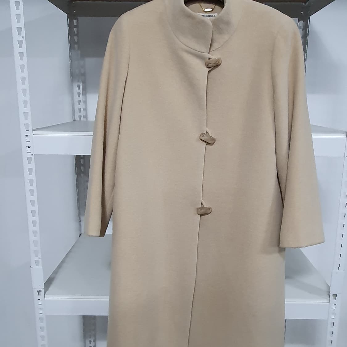 일본 빈티지 앙고라 베이지 하이넥 롱 떡볶이 코트 상품이미지4