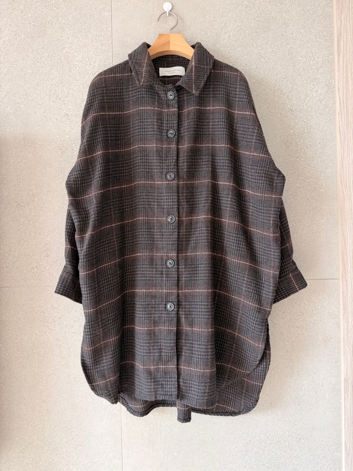 브라운 체크 롱셔츠 원피스 코트자켓 양쪽 주머니 상품이미지1