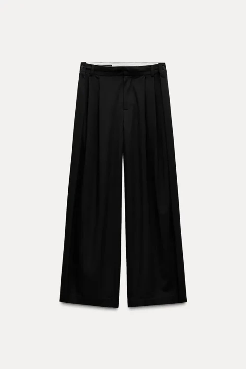 Zara 블랙 사이드 버튼 플리츠 디테일 슬랙스 팬츠 상품이미지1