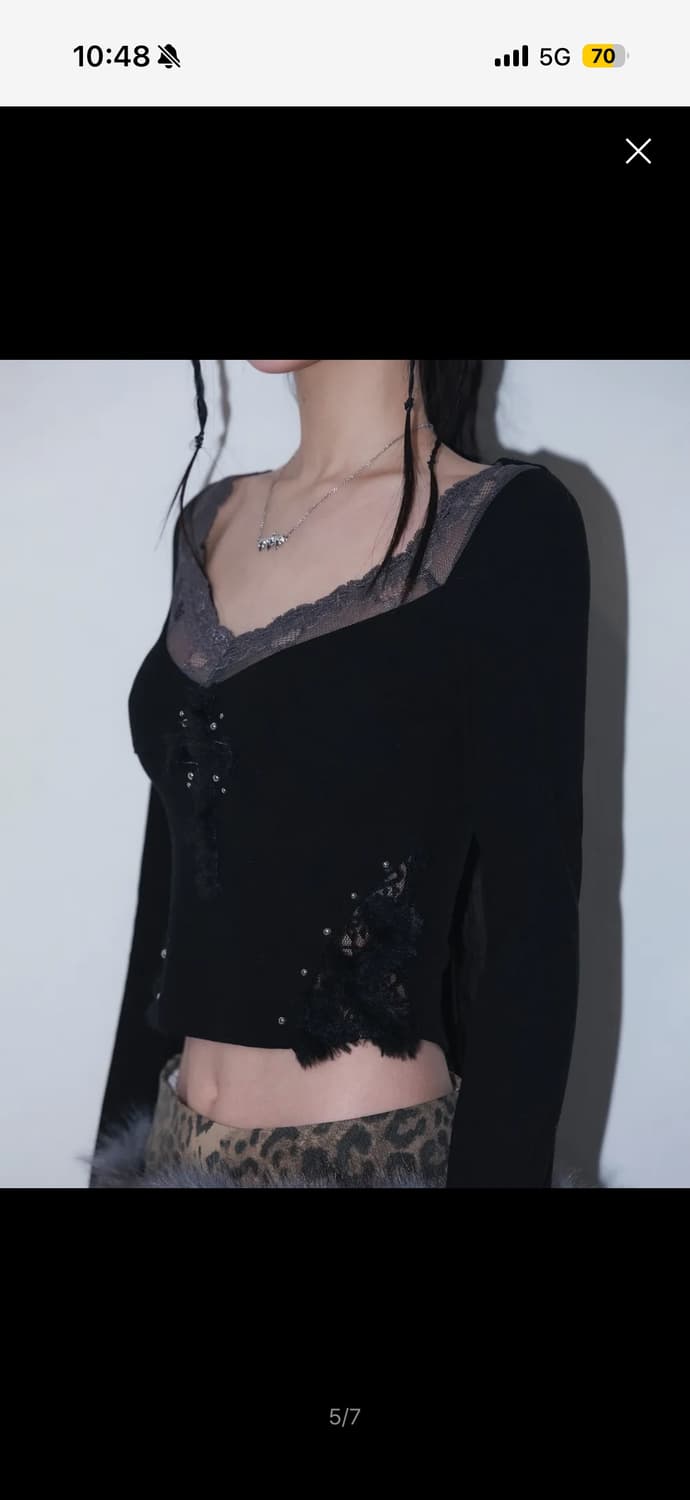 체리퀴리 cross patch lace sleeve 블랙 상품이미지3