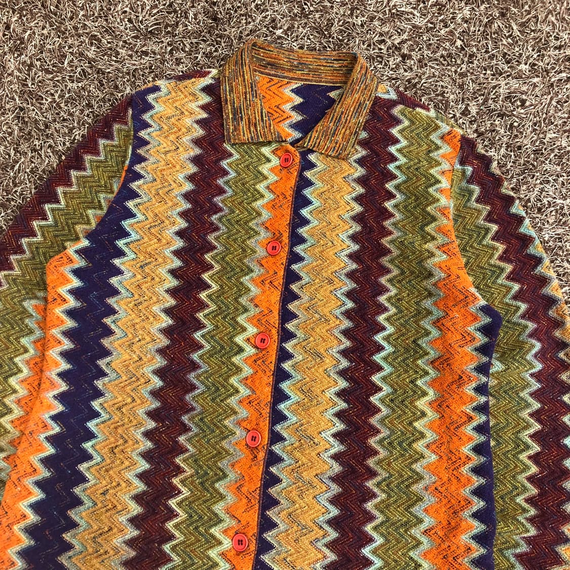 빈티지 멀티컬러 울 패턴 니트 가디건 상품이미지2