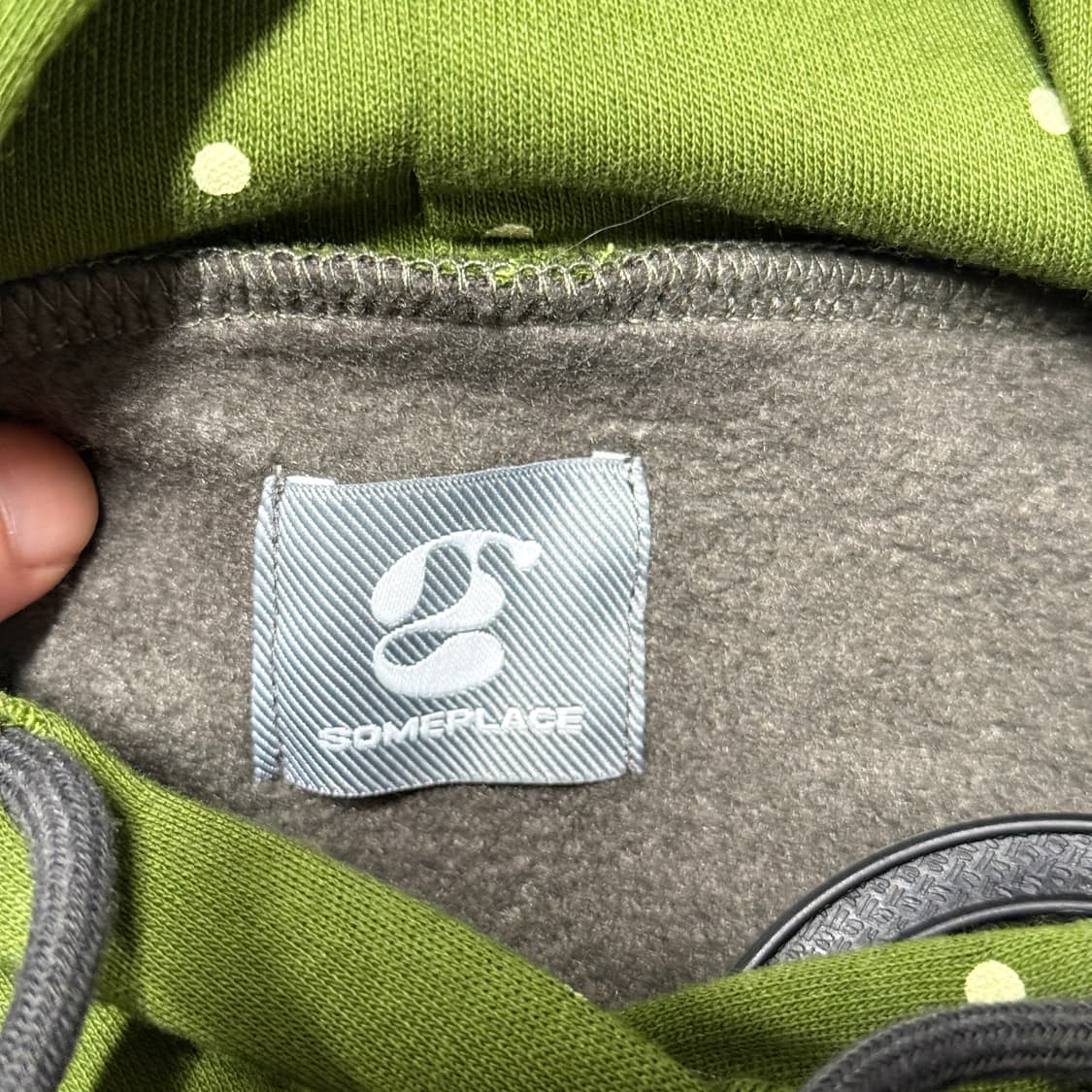 썸플레이스 도트 패턴 배색 레이어드 기모 후드티 상품이미지7