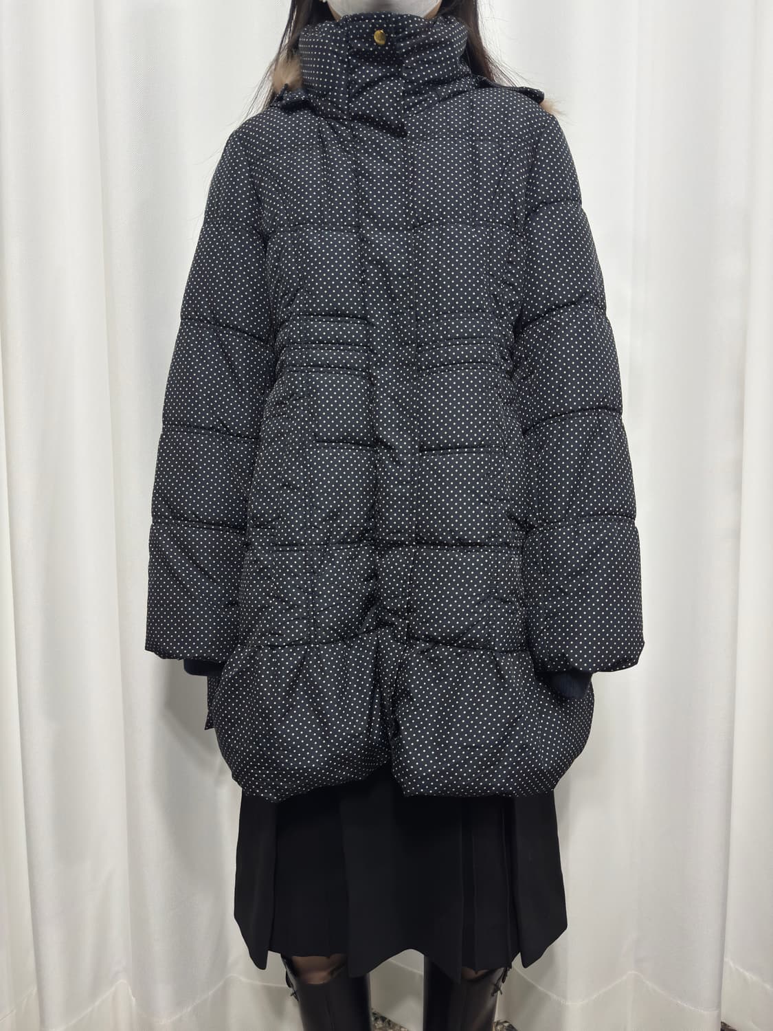dot fur hood long padding 상품이미지1