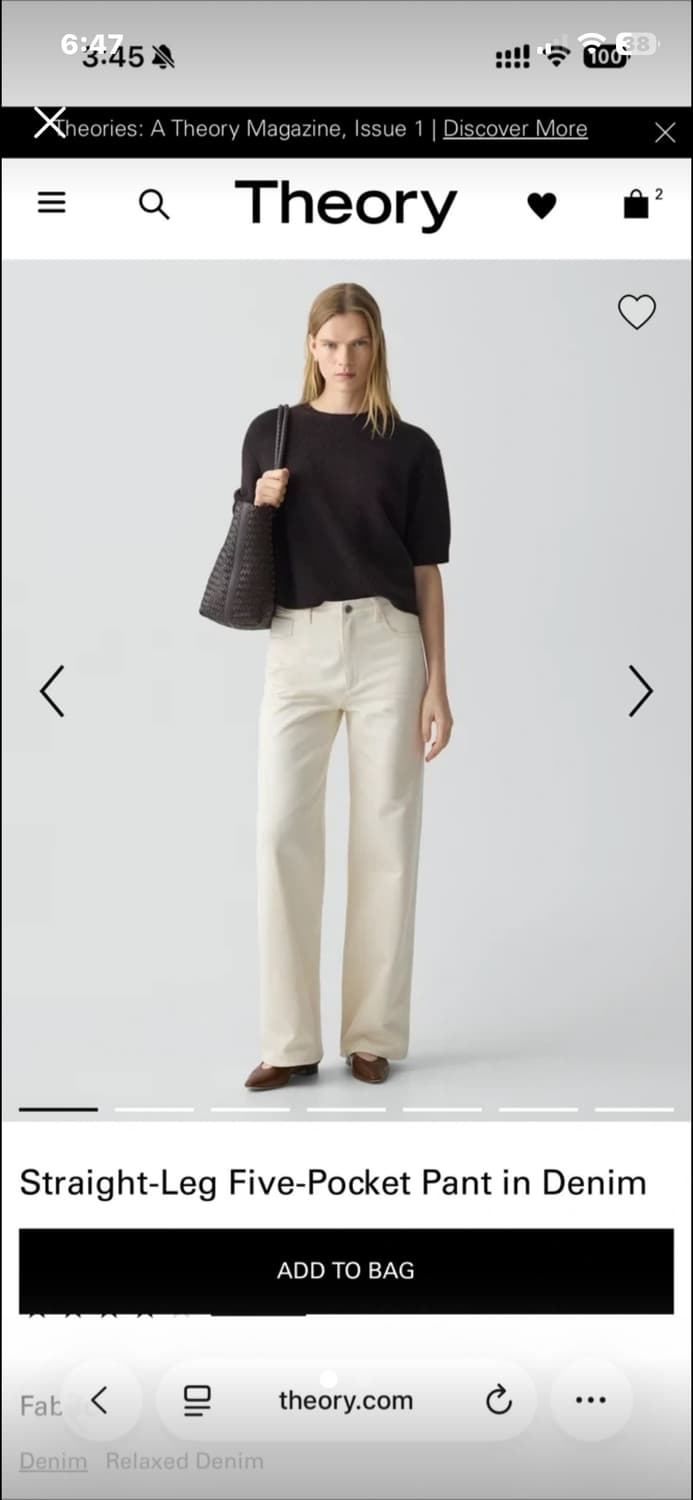 [택있는 새상품] Theory 띠어리 화이트진 판매합니다 상품이미지1