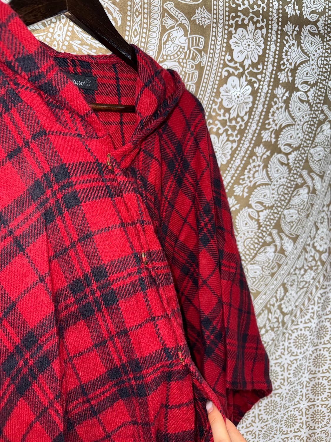 빈티지 체크 타탄 후드 판쵸  상품이미지5