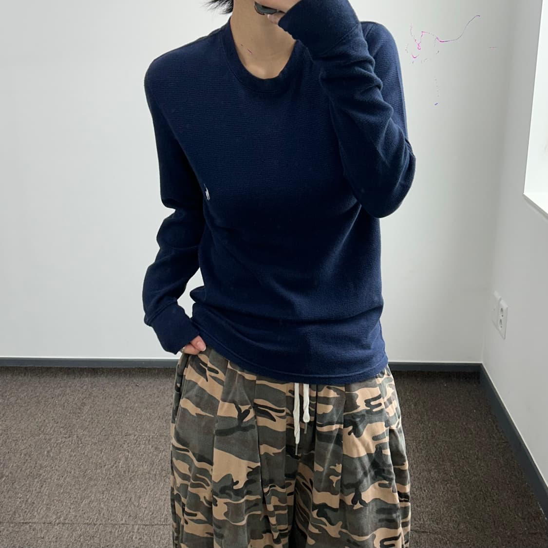 Polo 폴로 화이트 포니 네이비 와플 니트 상품이미지1