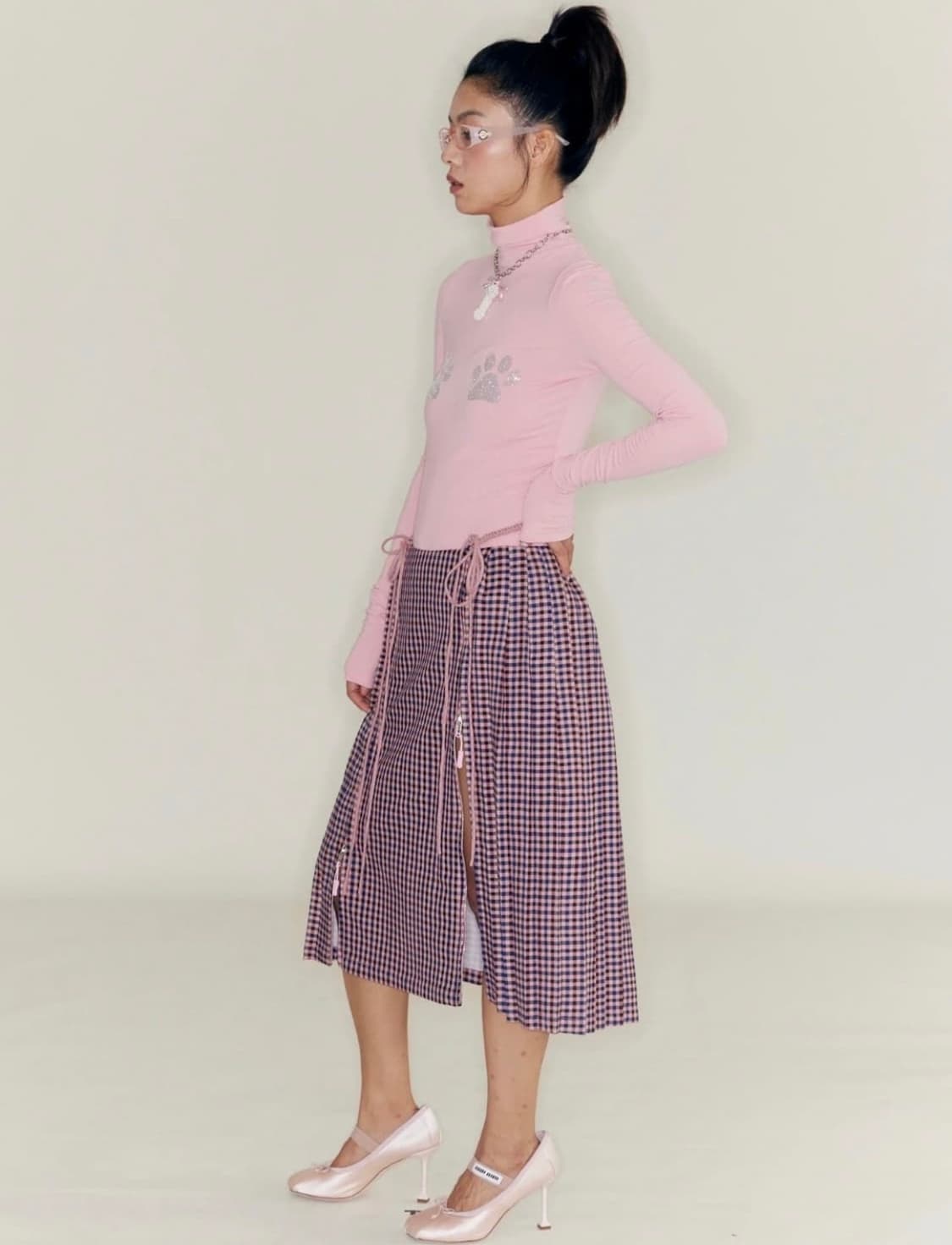 nodress 노드레스 체크 미디 스커트 상품이미지2