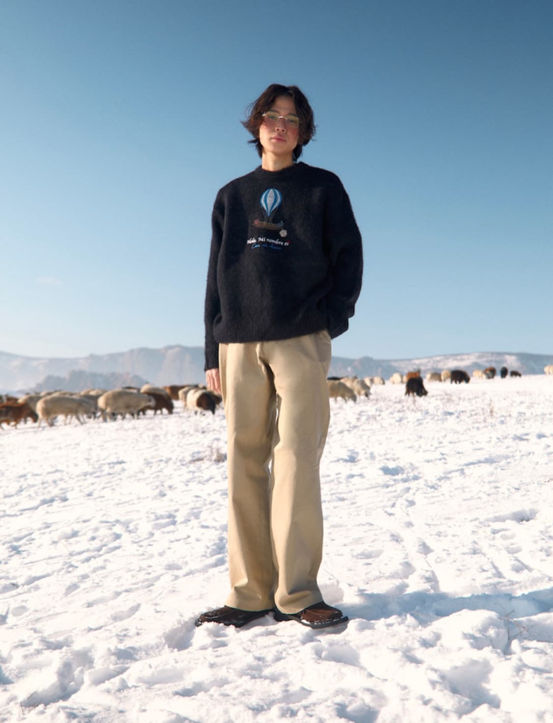 [L] stu 에스티유 열기구 모헤어 니트 스웨터 블랙 검정 긴팔 티셔츠 상품이미지3