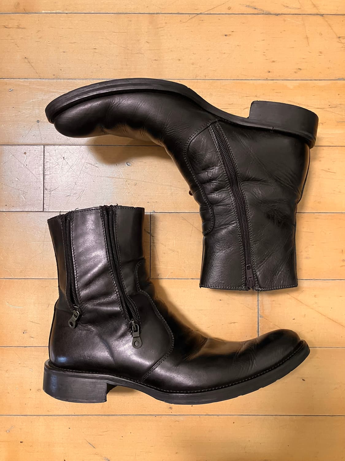 ANN DEMEULEMEESTER 90s 업턴 토 멀티지퍼 부츠 블랙 상품이미지2