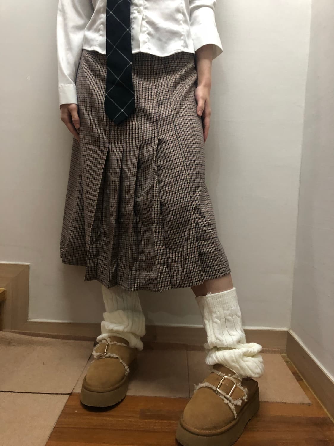 빈티지 브라운 핑크 체크 울 스커트 상품이미지7