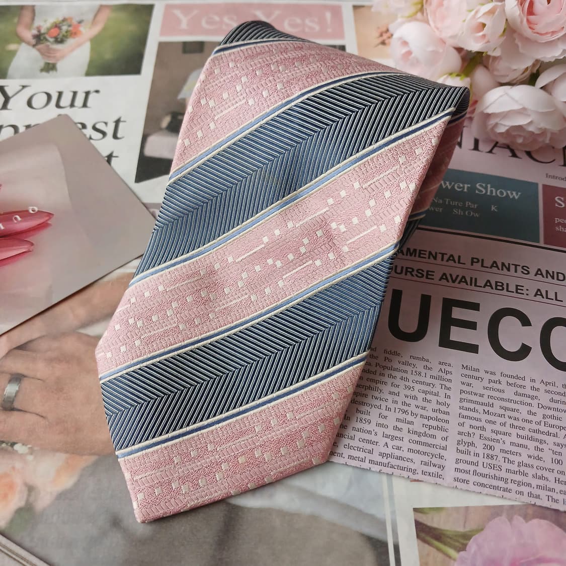 아쿠아스큐텀 실크 핑크 스트라이프 넥타이 9.4cm A등급 A19777
 상품이미지4