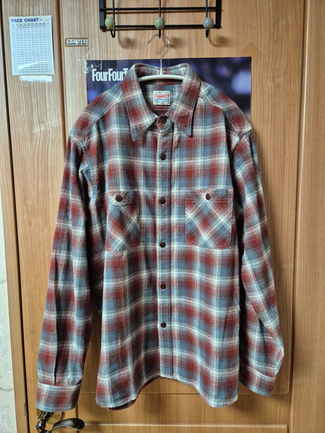 아웃스탠딩 USN 유틸리티 체크셔츠 M 버건디 상품이미지1