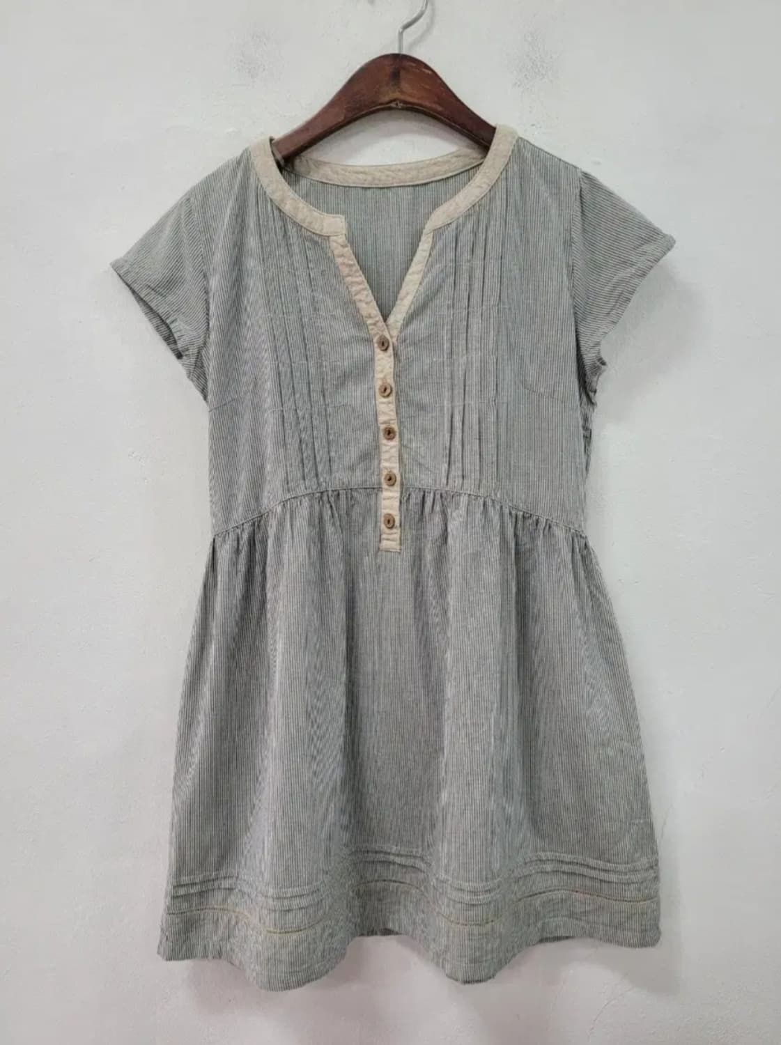 빈티지 스트라이프 반팔반슬리브 핀턱 크로쉐 원피스 모리걸하구미히피오리엔탈 상품이미지1