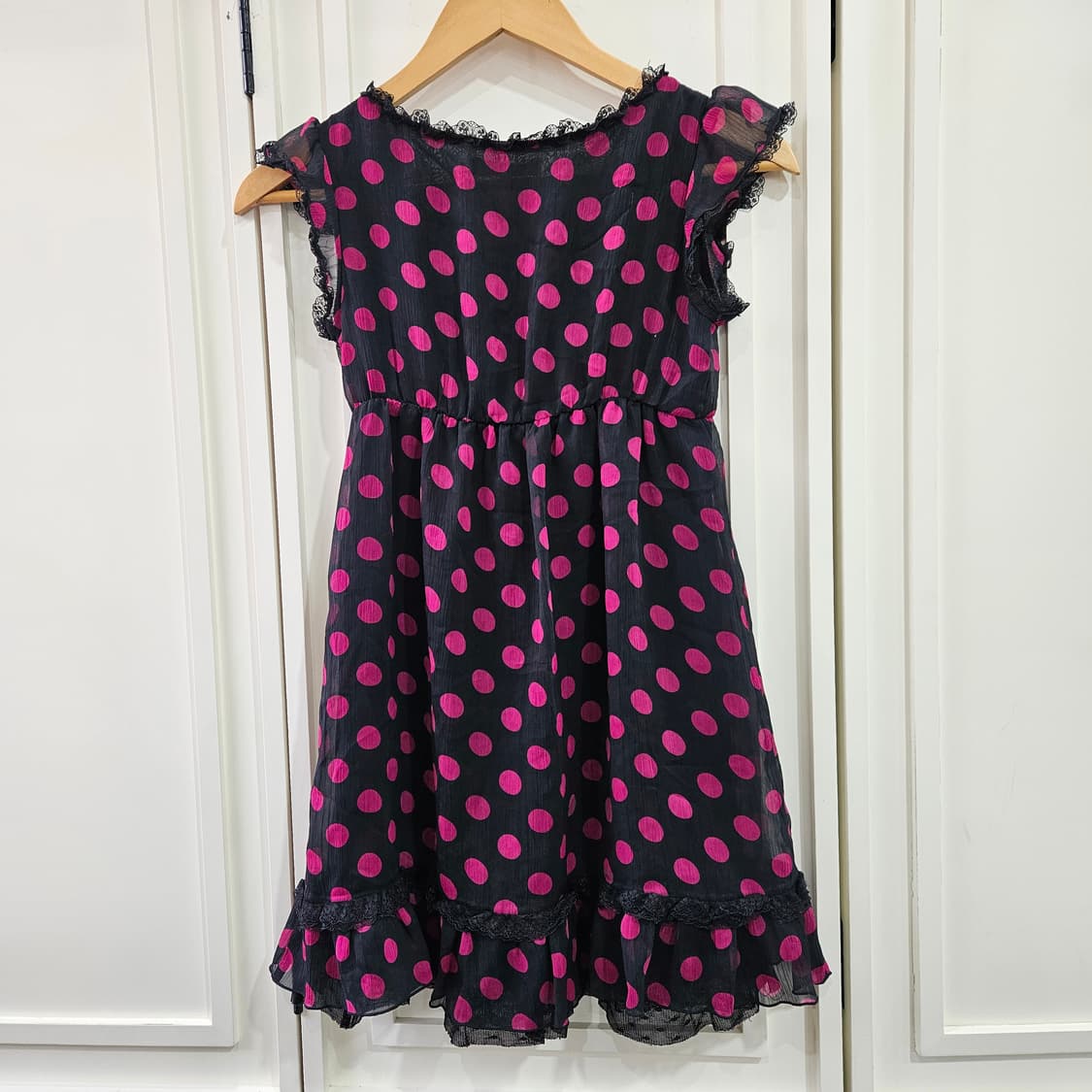 블랙 핑크 도트 쉬폰 원피스 상품이미지5