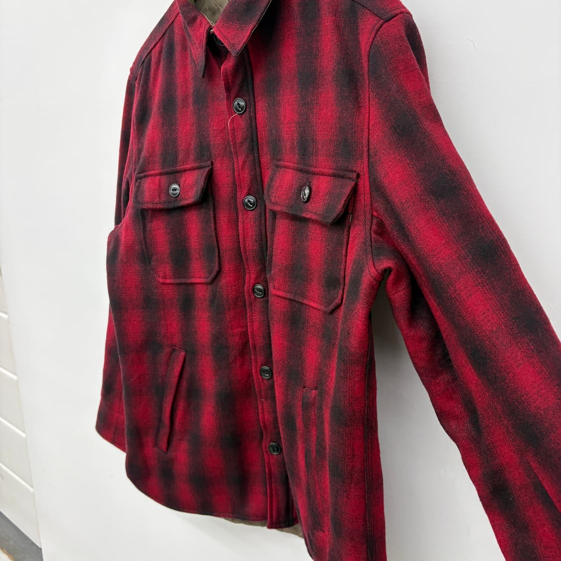 빈티지 밀스펙 레드/블랙 체크 셔츠 자켓 남성L 상품이미지3
