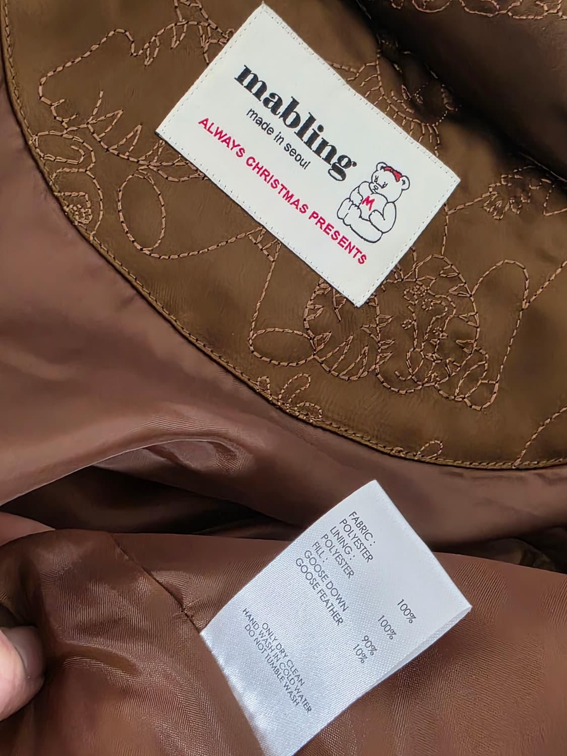 Mailing 마블링 베어 퀼티드 구스다운 푸퍼 패딩 상품이미지6