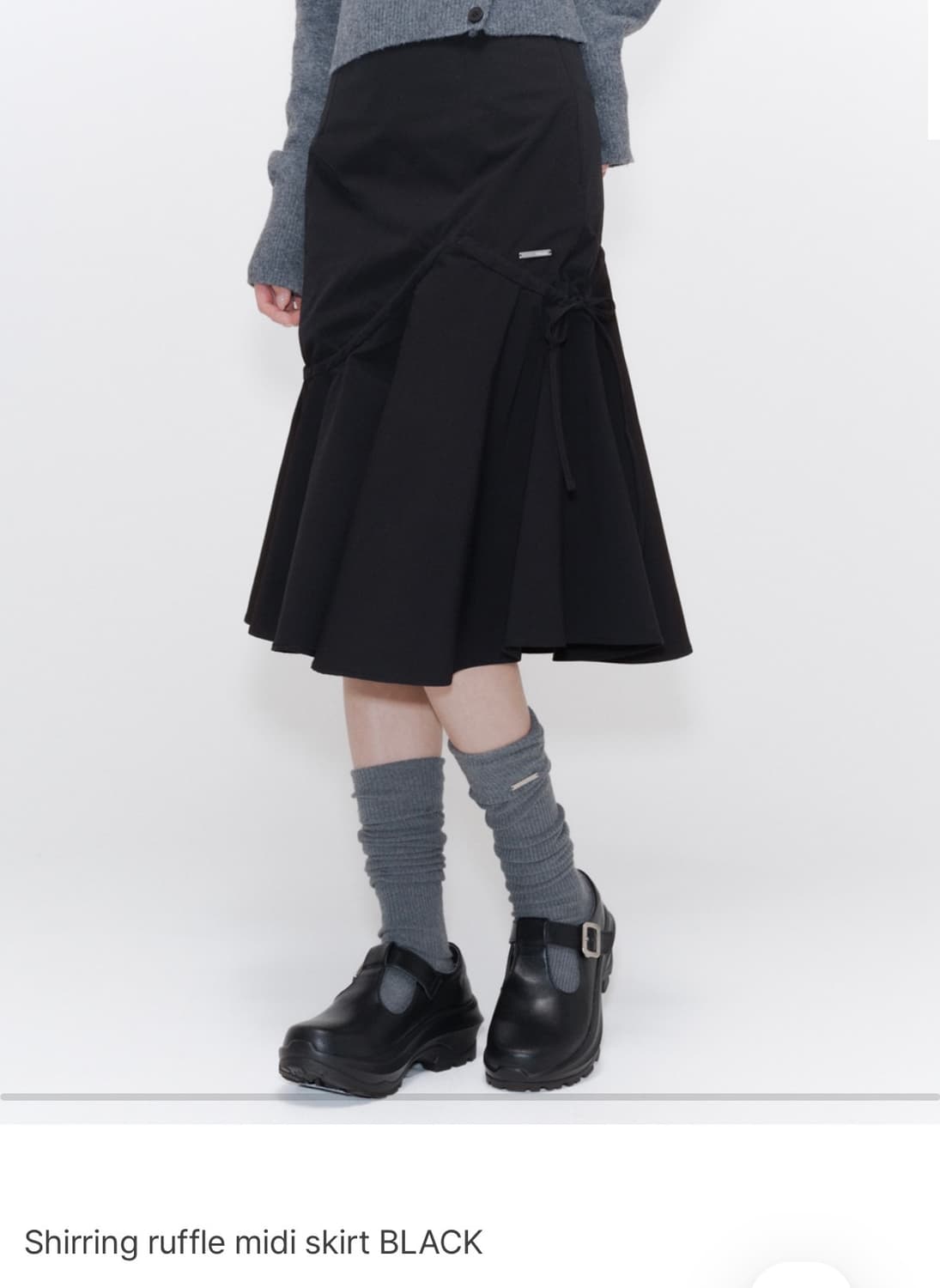 미세키서울 셔링 러플 미디 스커트 블랙 상품이미지1