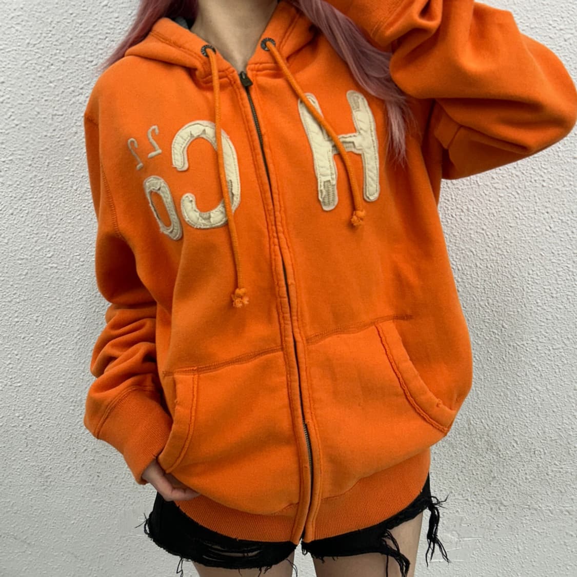 홀리스터 패치로고 오렌지 후드집업 XL 상품이미지1