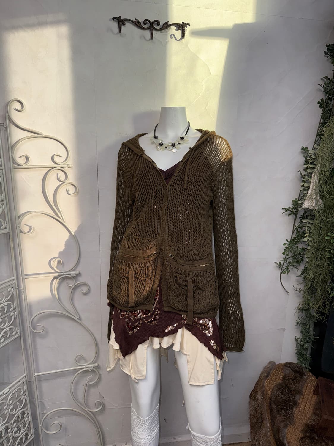 Khaki brown y2k pocket loose net hood jk 상품이미지1