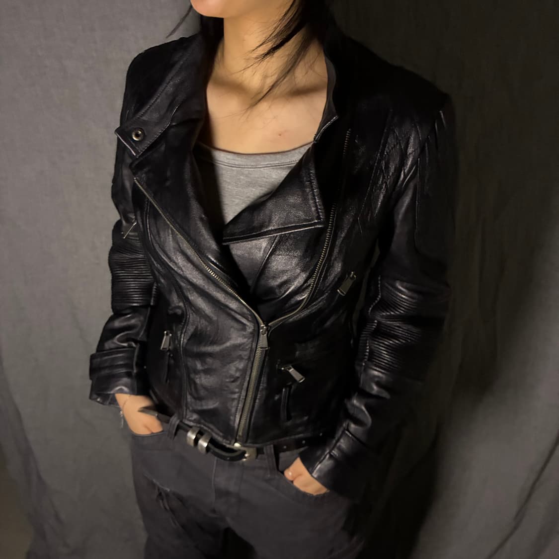 vintage black leather jacket 상품이미지1