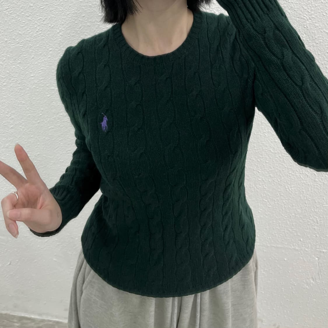 폴로 랄프로렌 퍼플포니 딥그린 꽈배기 니트 S 상품이미지5