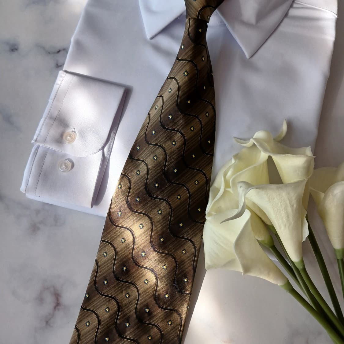 입생로랑 실크 브라운 웨이브 패턴 넥타이 9.6cm A+등급 A18966 상품이미지6