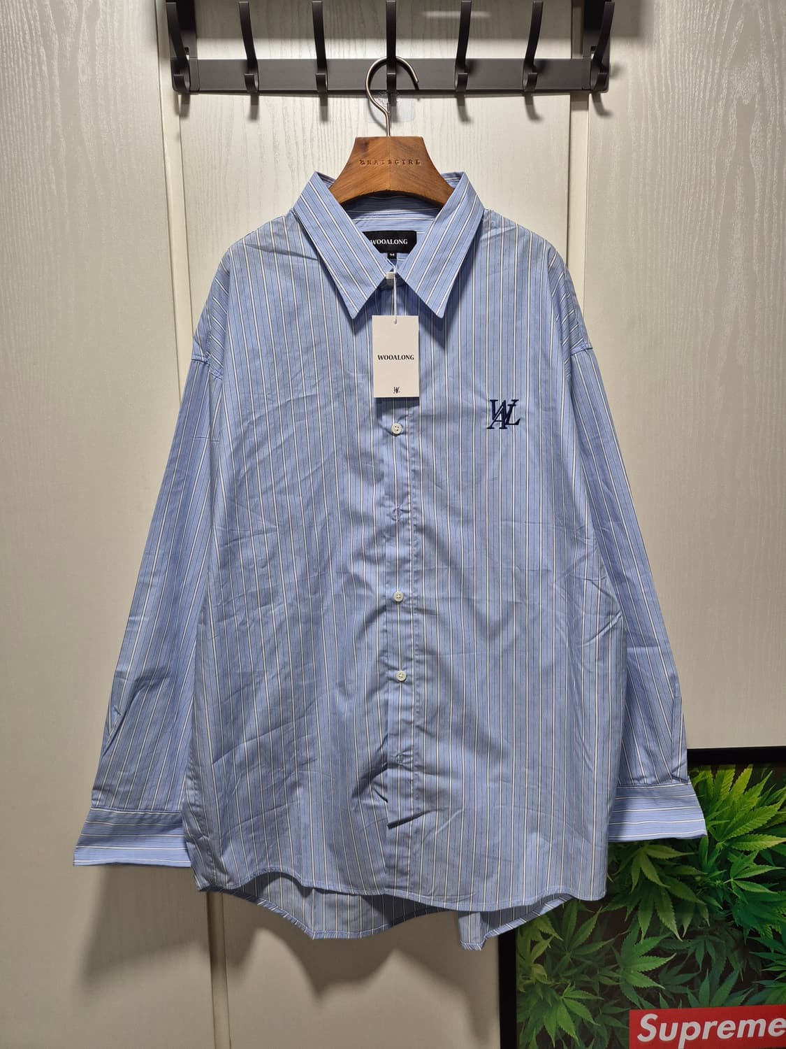 (세일)(새상품)우알롱 스트라이프 셔츠 블루 상품이미지1
