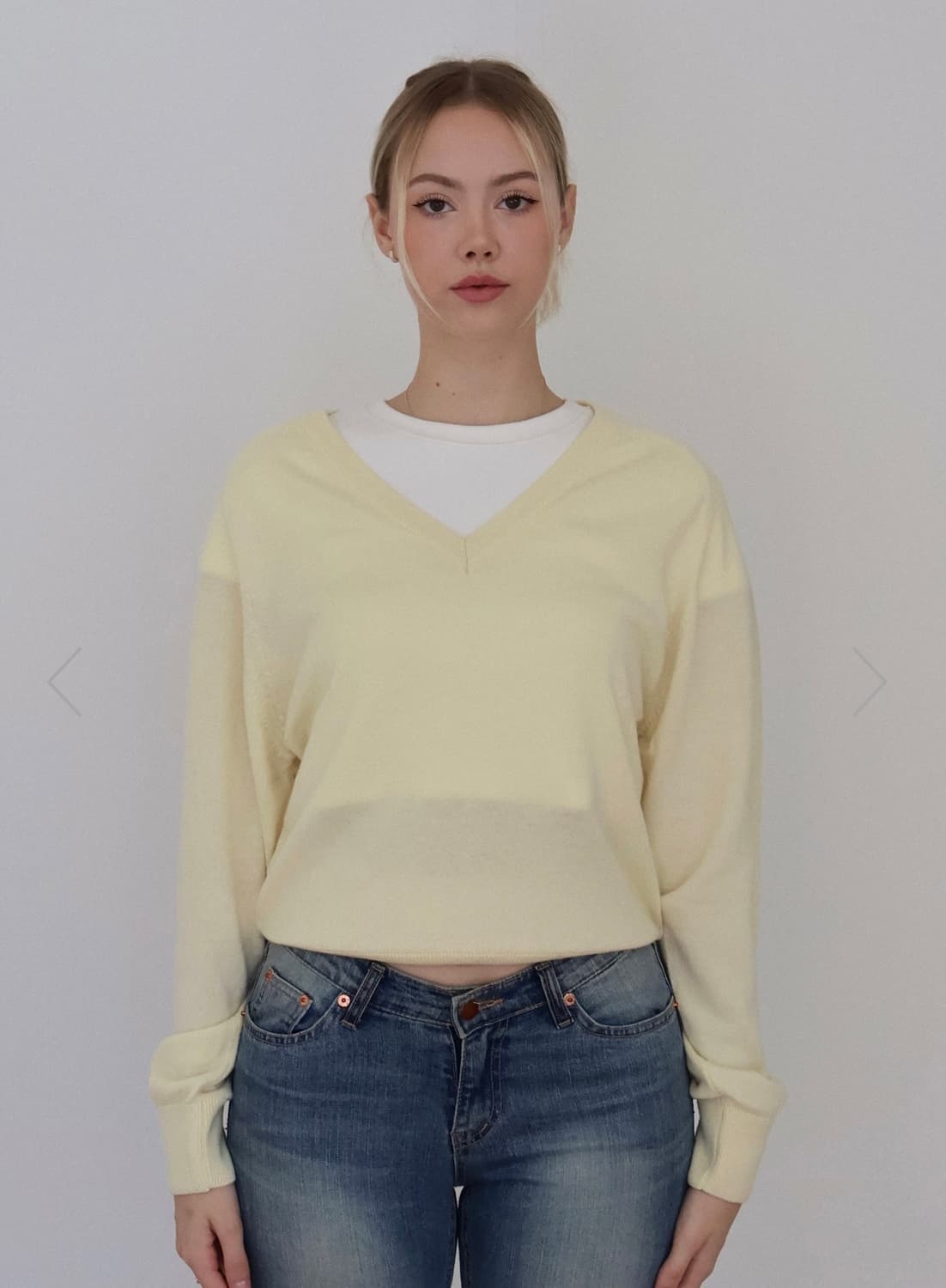 fnd fnd 폰드폰드 울캐시 브이넥 니트 옐로우 새제품 상품이미지1