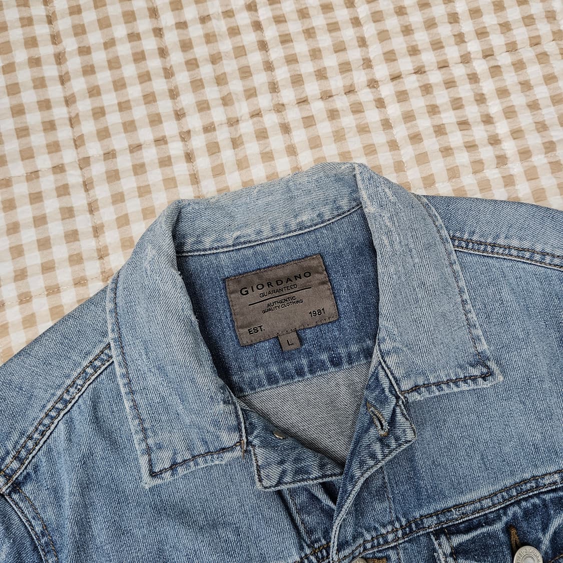 지오다노 크롭 데님 청자켓 남자100 상품이미지2