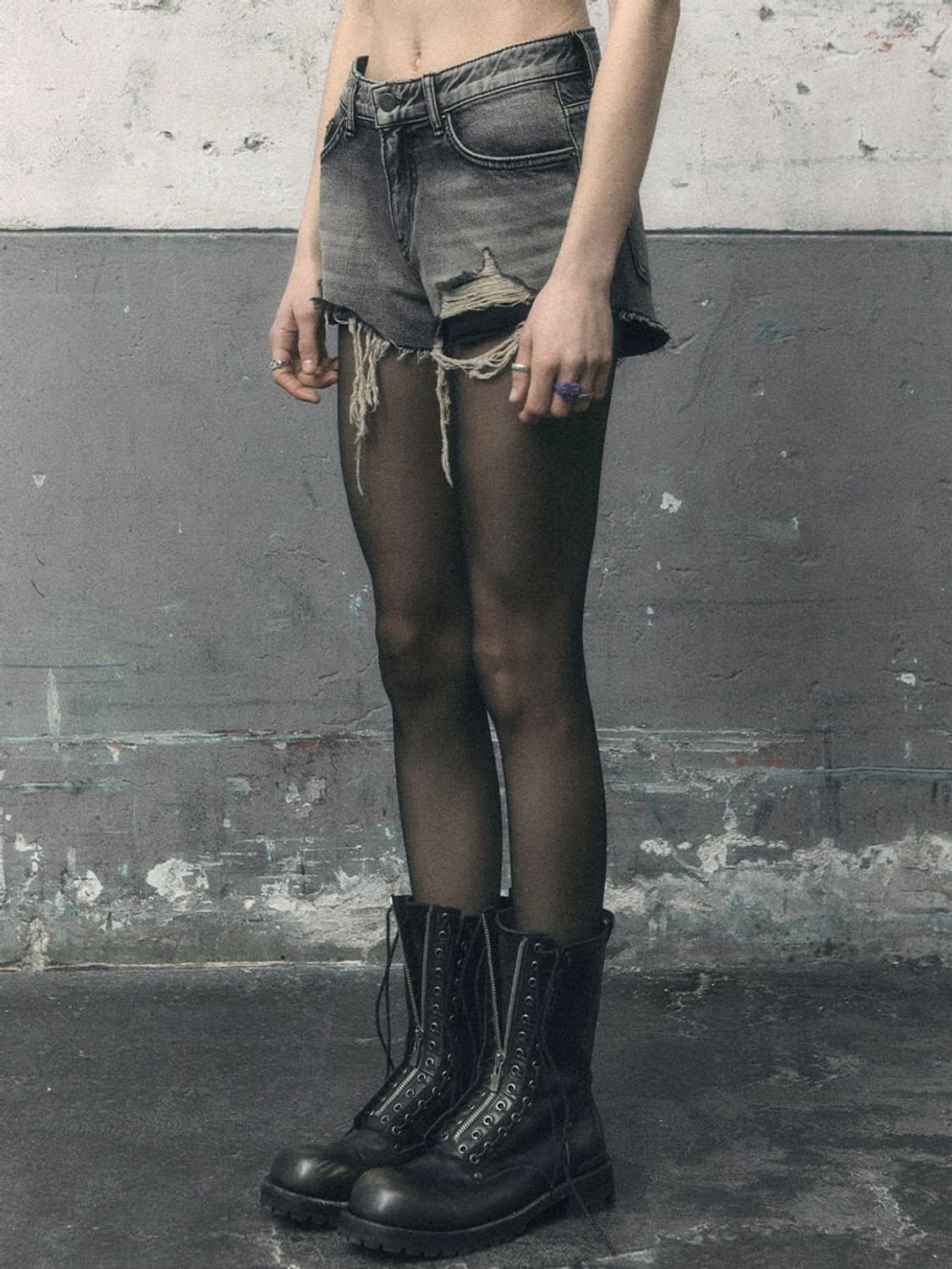 보헤미안서울 디스트로이드 그레이 데님 쇼츠 s 스트레이트 하이라이즈 진 상품이미지1