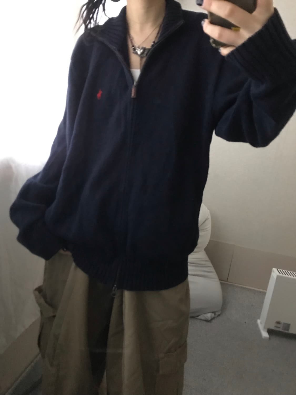 폴로 네이비 오버핏 니트집업 상품이미지1