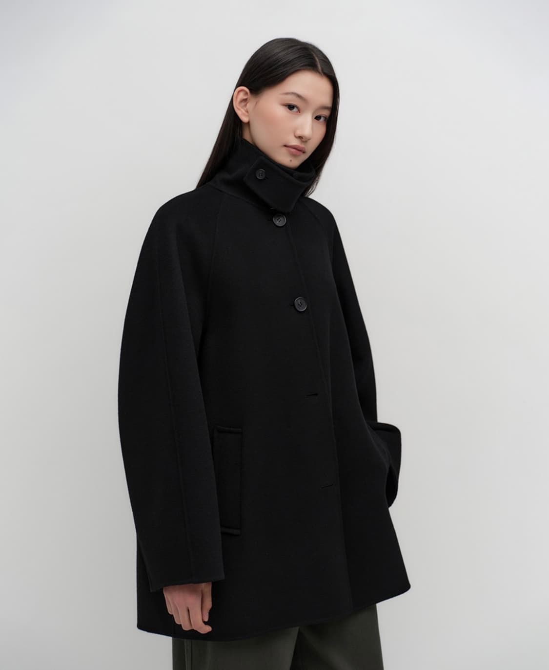 우먼즈 캐시미어 블렌드 핸드메이드 하프 발마칸 로브 코트 xs 상품이미지2