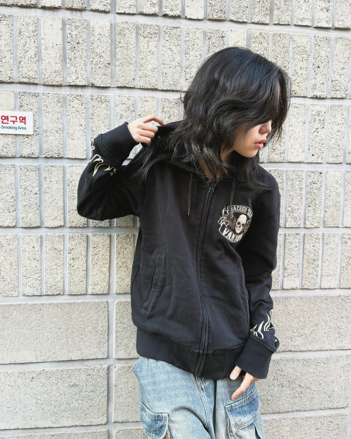 밴슨 스컬 풀 자수패치 후드집업 상품이미지2