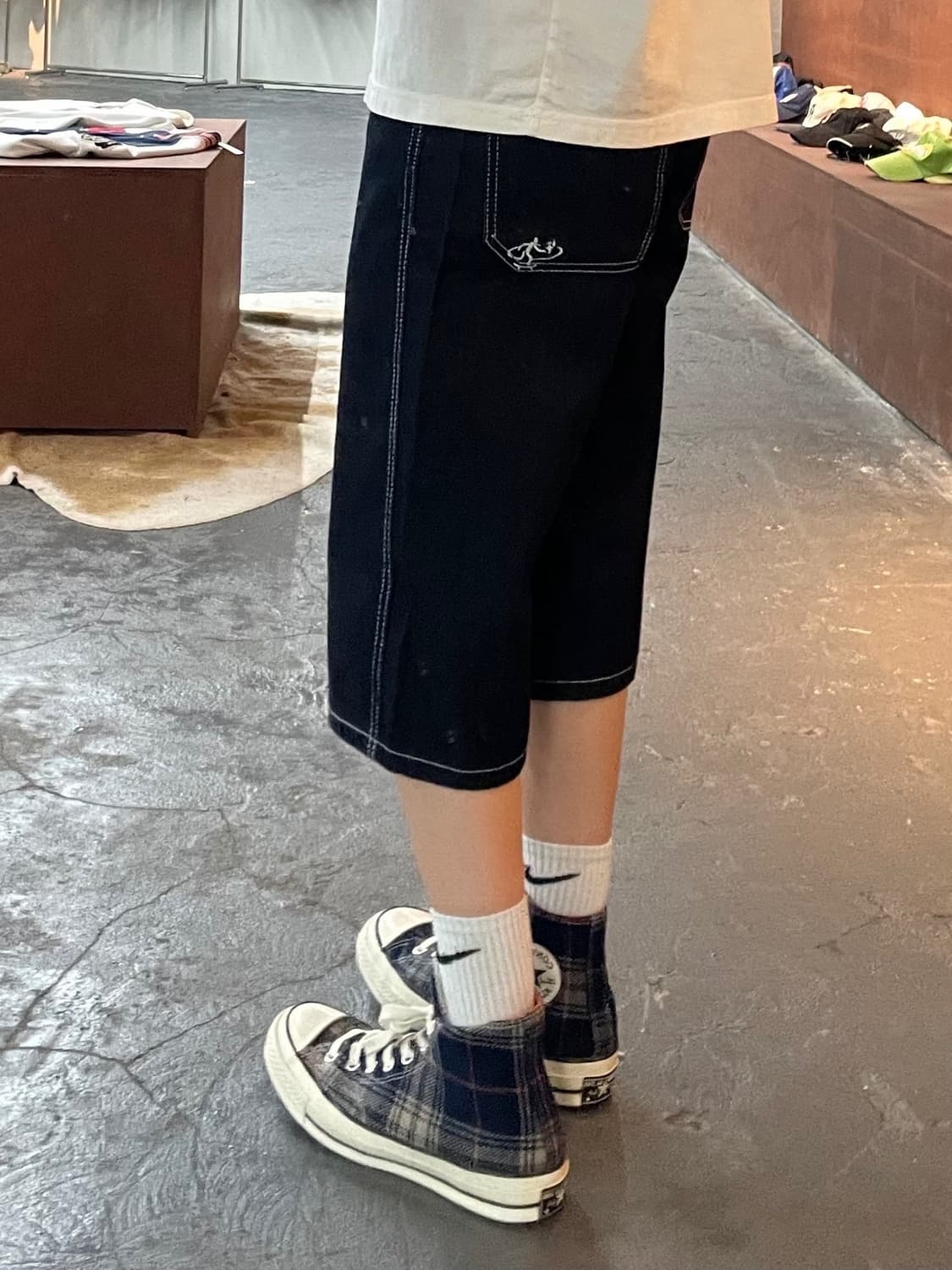 빈티지 흑청 데님 하프 팬츠 H81 상품이미지2