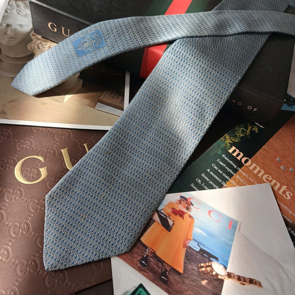 GUCCI 구찌 실크 하늘색 패턴 넥타이 8.5cm B등급 E714 상품이미지3