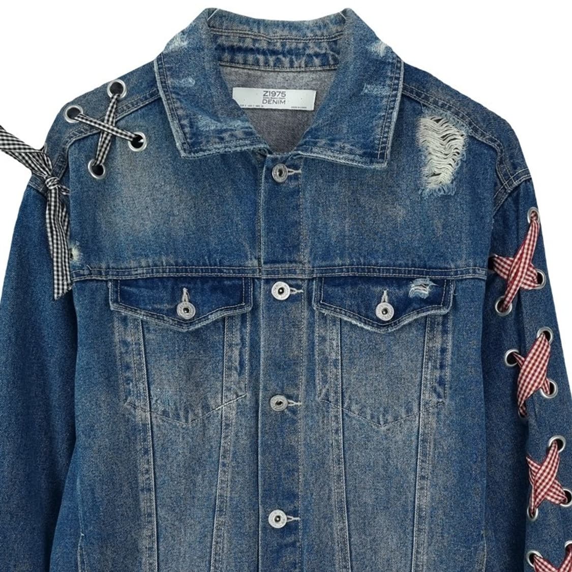 [자라] 체크 리본 레이스 오버핏 데님 자켓 청자켓 M19102 상품이미지4