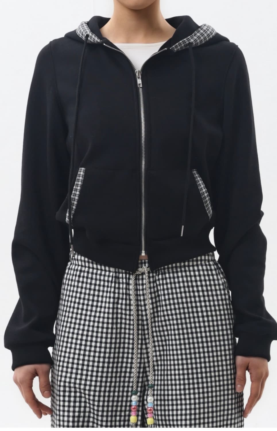 Check Opening Daily Hooded Zip-Up _Black 상품이미지2