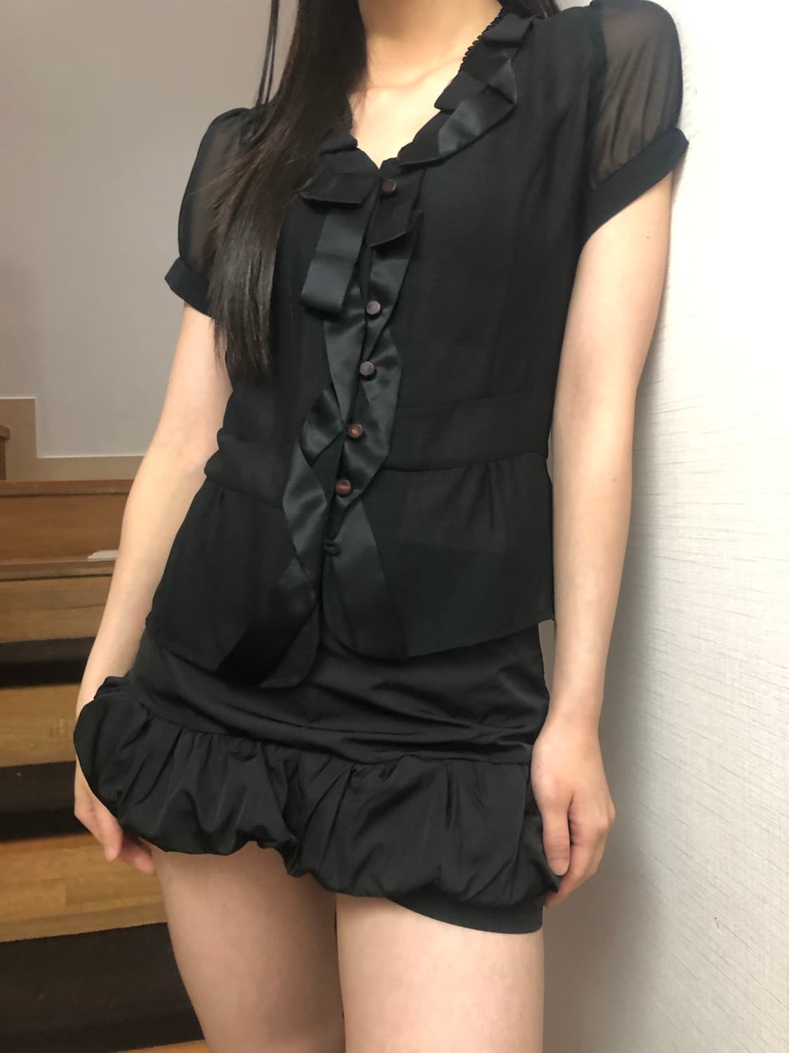 빈티지 블랙 프릴 블라우스 상품이미지4