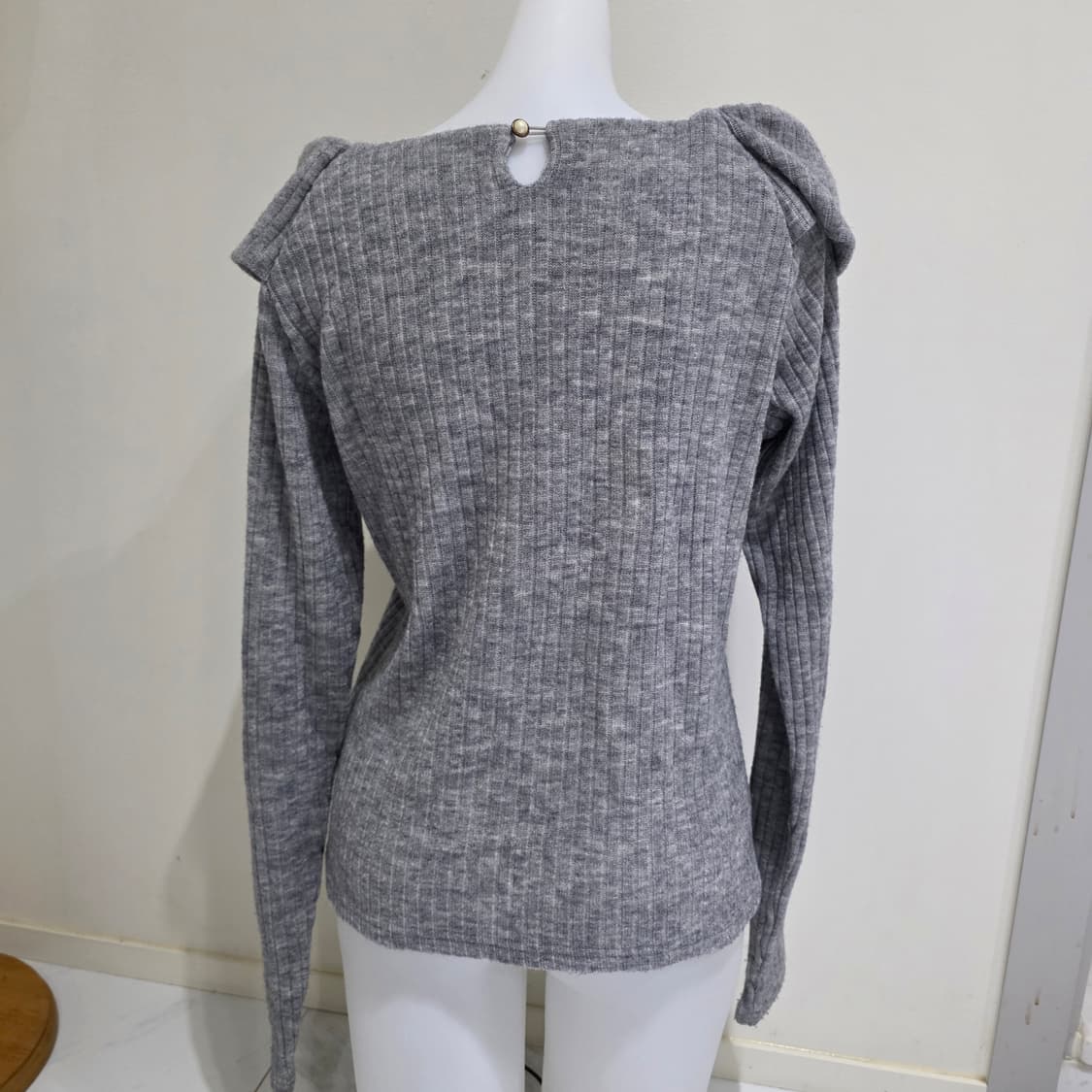 일본빈티지)그레이 빅리본 모리걸갸루 진주 골지니트 로맨틱오프숄더긴팔슬리브 상품이미지2