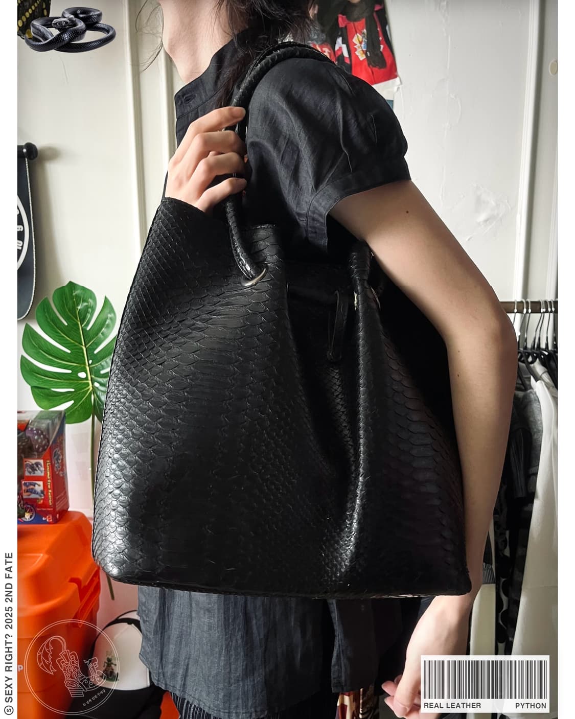 Vintage Real Python Leather Black Bag 상품이미지1