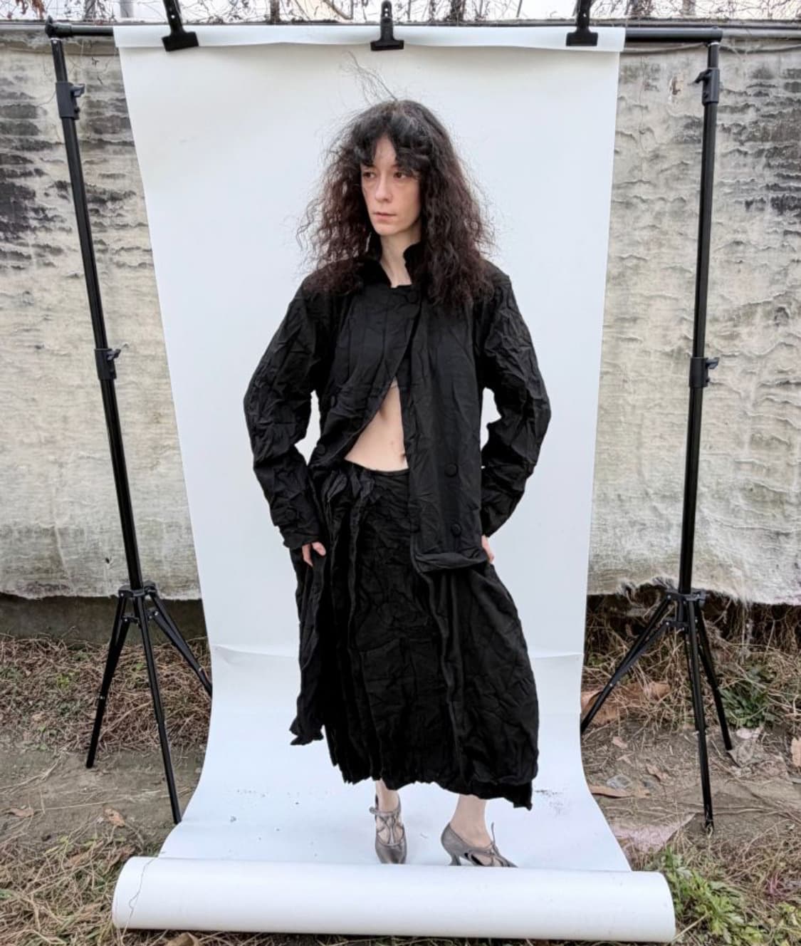 Eonts Paper Wool Offbeat Pleats Skirt 상품이미지1