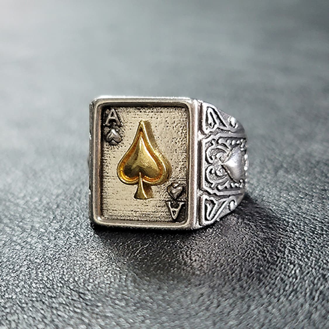 Spadion 백동 빅사이즈 남자 엔틱 빈티지 스페이드 에이스 카드 반지 상품이미지1