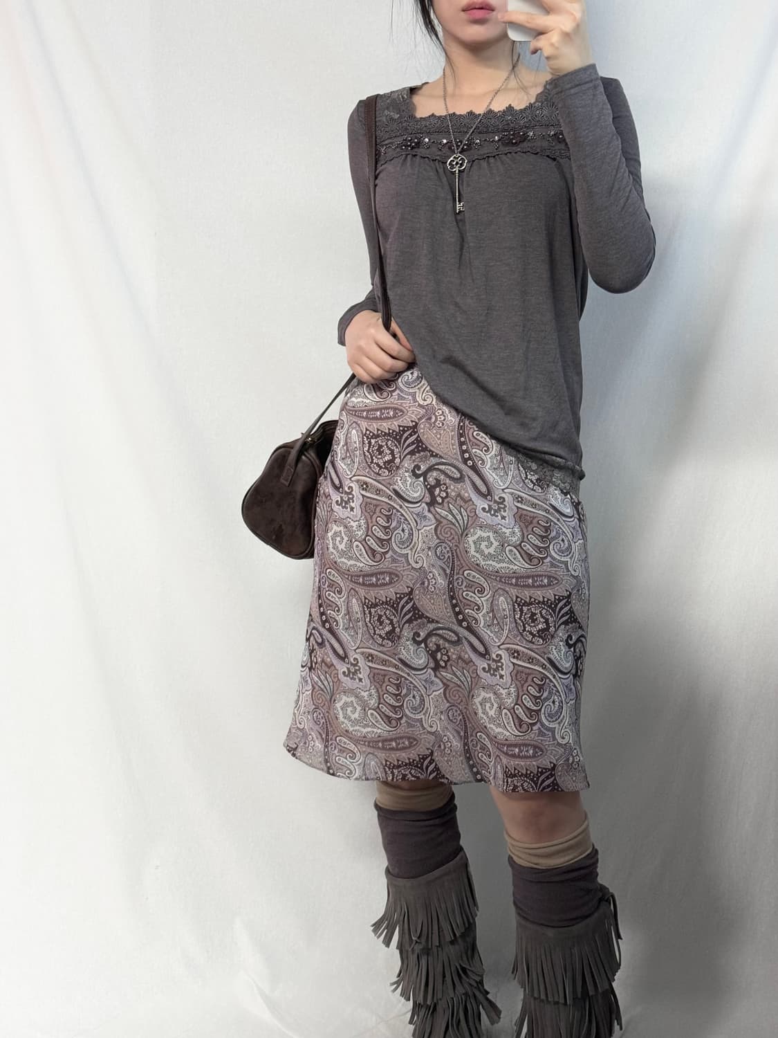 레이스 진주 디테일 롱 슬리브 티 상품이미지7