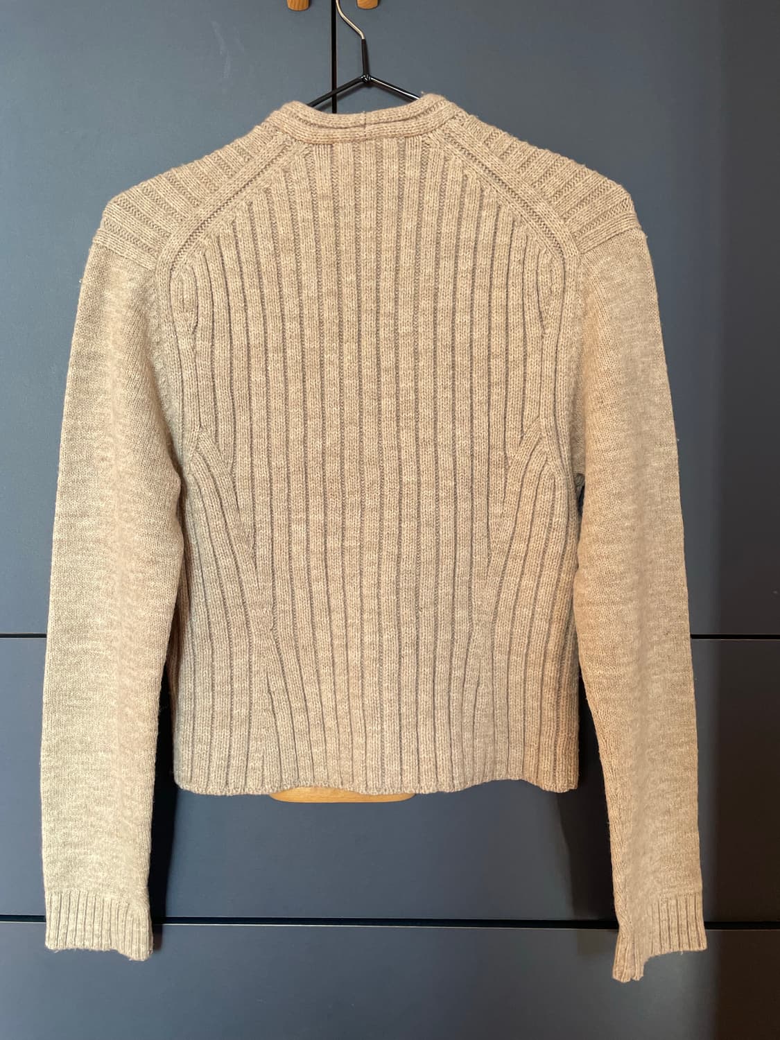 오트밀 그런지 갸루 브이넥 헤비 골지 울니트 가디건 상품이미지5