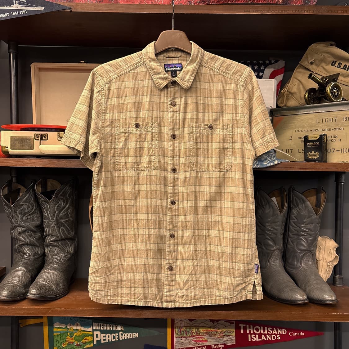 파타고니아 워시드 브라운 멀티 체크 라이트코튼 워크셔츠 N1025 상품이미지1