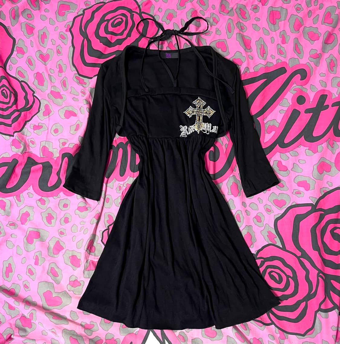 MA*RS마즈 큐빅스톤 십자가 홀터 원피스 세트 오네갸루 펑크 y2k핀터 상품이미지1