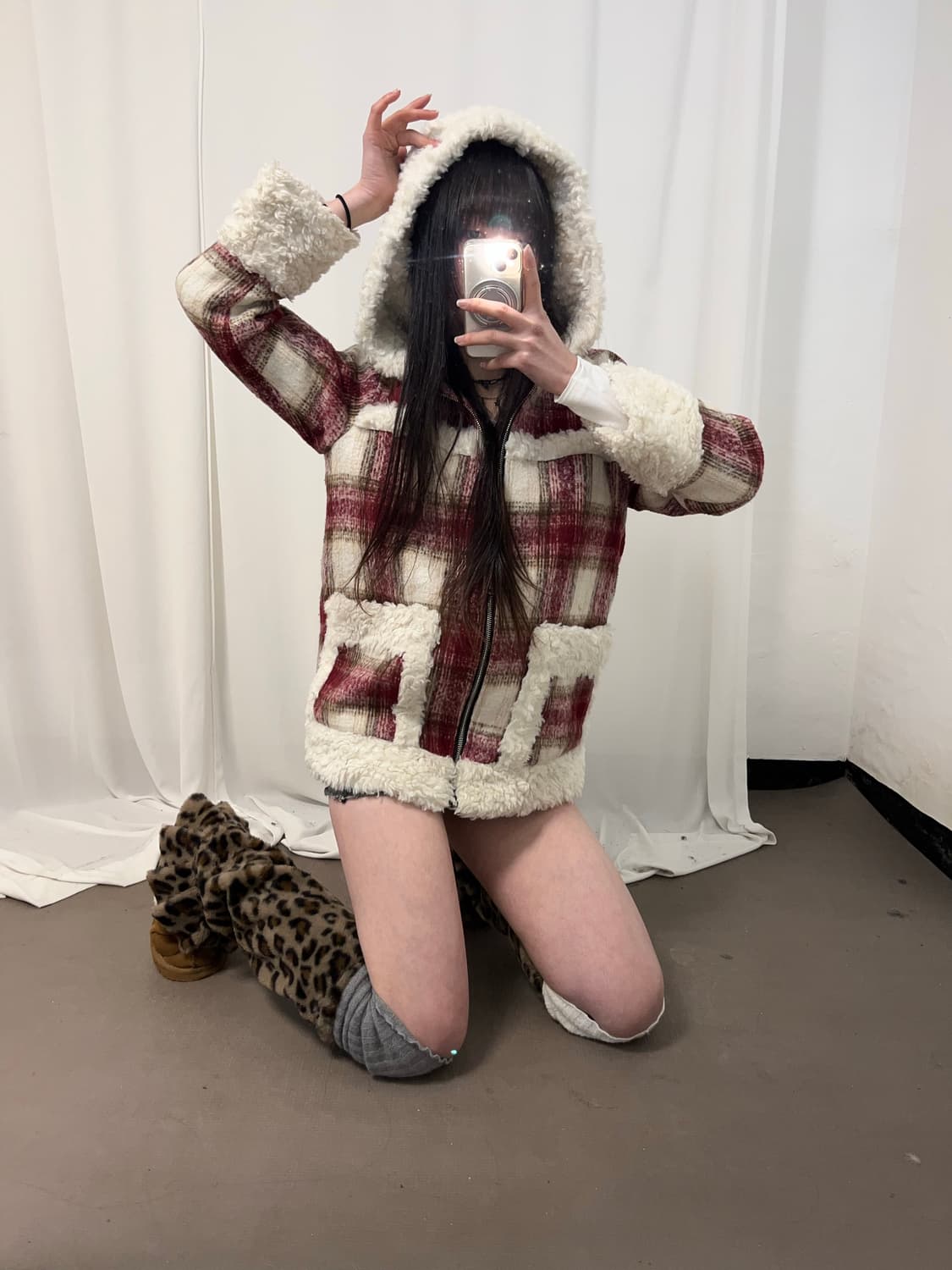 캐캐체st 후드 타탄체크 코트  상품이미지1