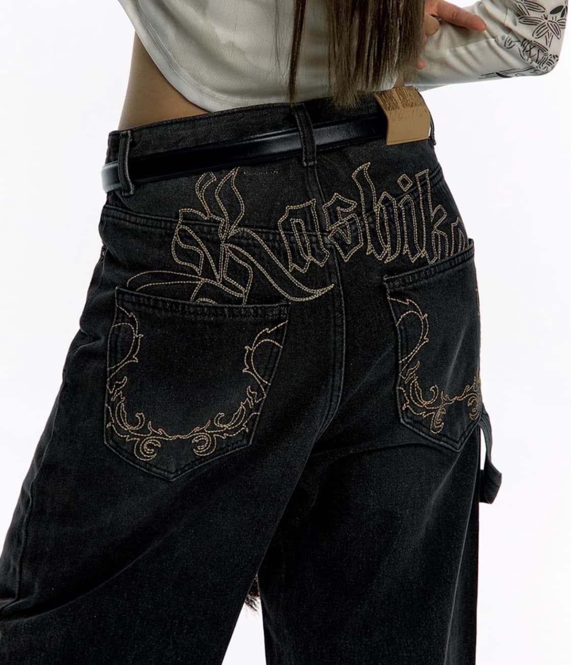 카시코 엠브로이드 워싱 데님 블랙 s 상품이미지1